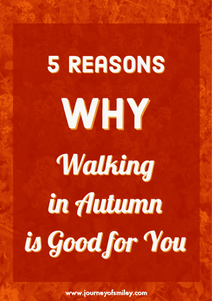 Orange background with the title Why Walking in Autumn is Good for you on the Journeyofsmiley blog