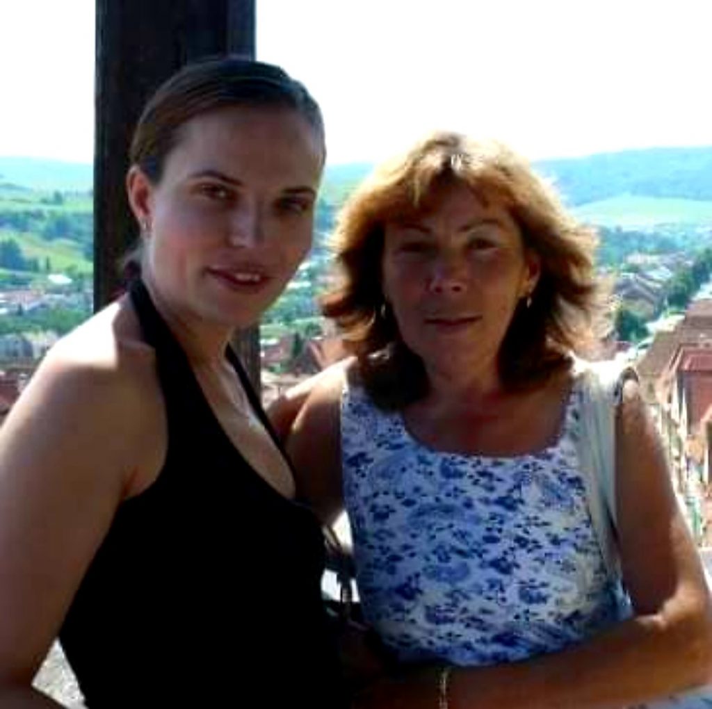 Two women, daughter and mum, on a viewing platform with the countryside background on Journeofsmiley blog