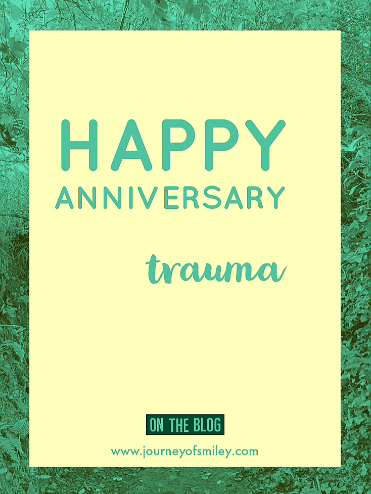 happy anniversary from trauma on a yellow and green background