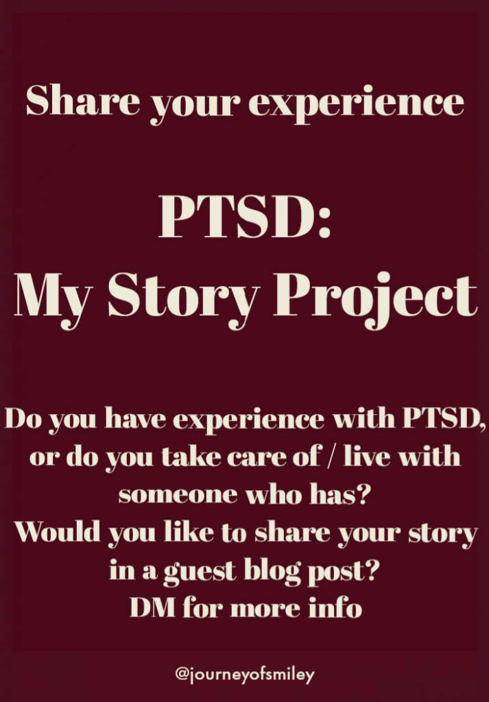 a brown background with PTSD My Story Project Guidelines on Journeyofsmiley blog, calling all trauma survivors to share their story