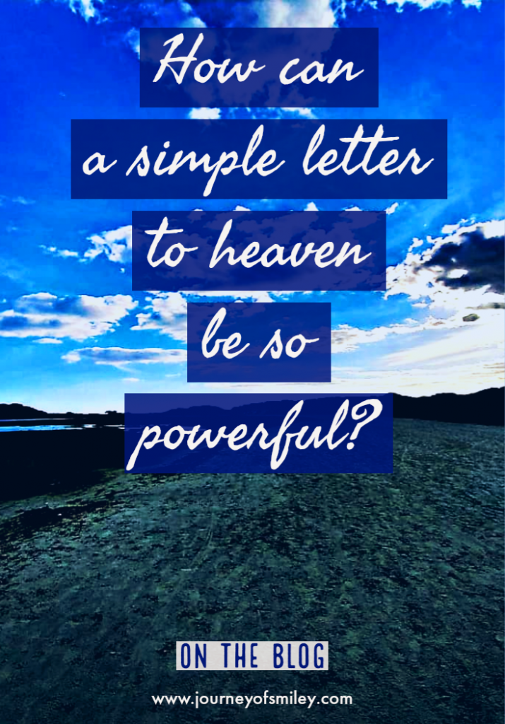 seaside, a pebbled beach, blue sky with white clouds and letter to my mum in heaven quote on Journeyofsmiley blog