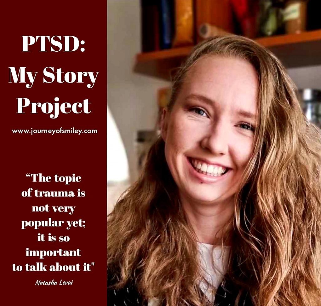 A photo of a lady's profile, a trauma survivor with a quote it's important to talk about trauma on PTSD: My Story Project on Journeyofsmiley blog