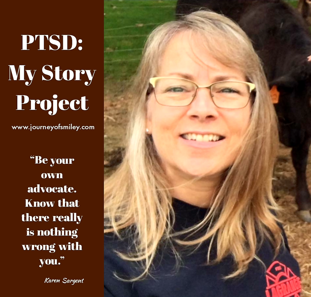 A portrait of a woman in glasses on one side and on the other side a quote about There is nothing wrong with you on PTSD: My Story Project by Journeyofsmiley Blog