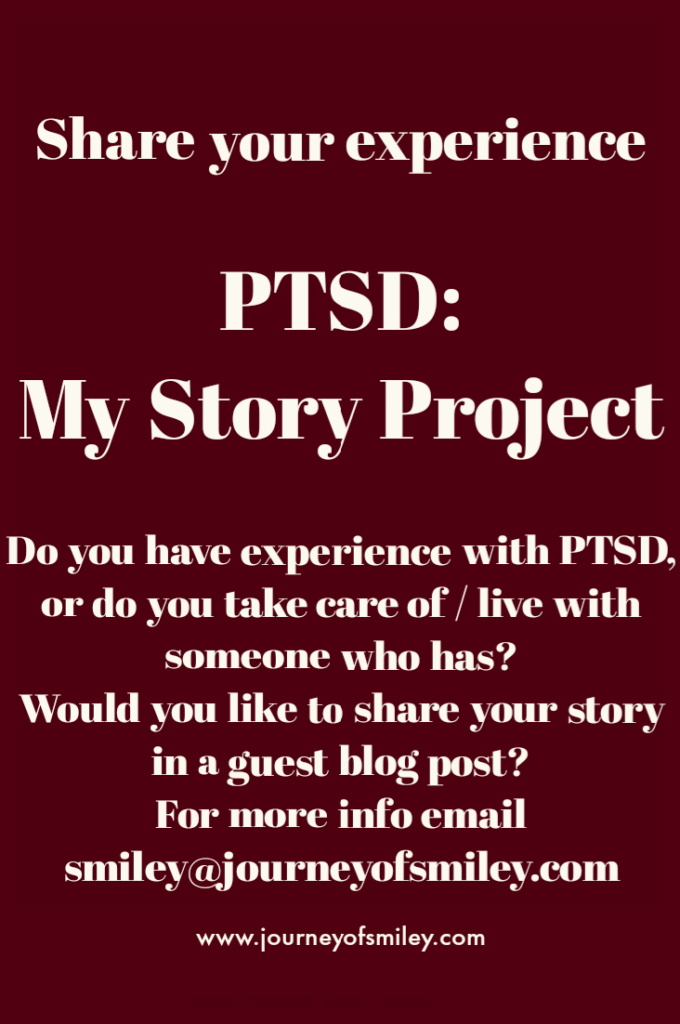 Brown background with the PTSD: My Story Project guidelines on the Journeyofsmiley blog