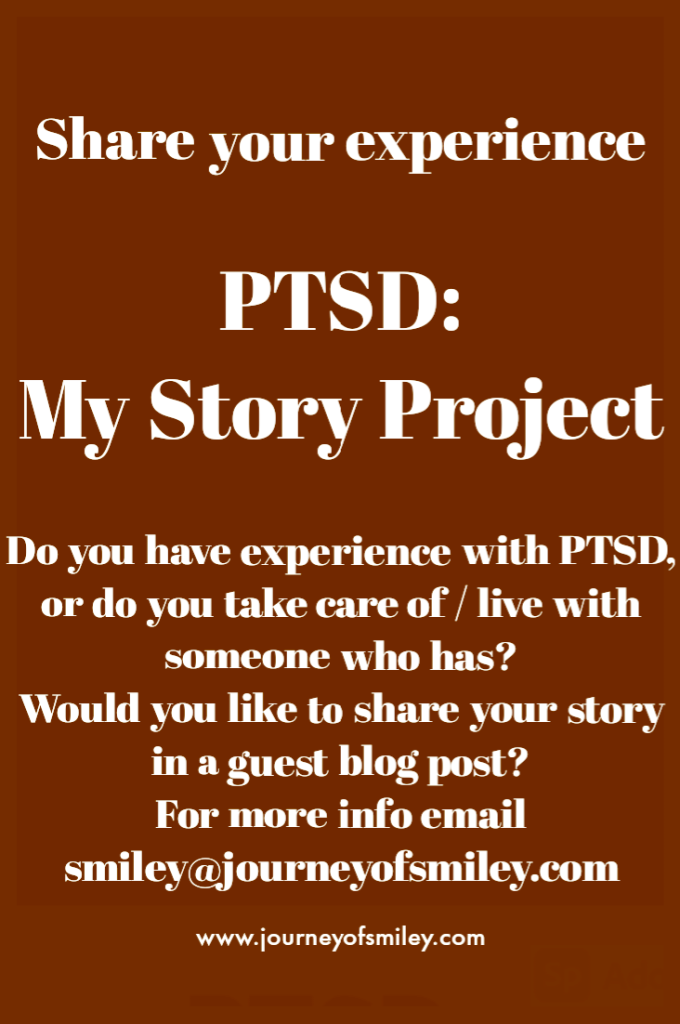Brown background with the PTSD: My Story Project guidelines on the Journeyofsmiley blog