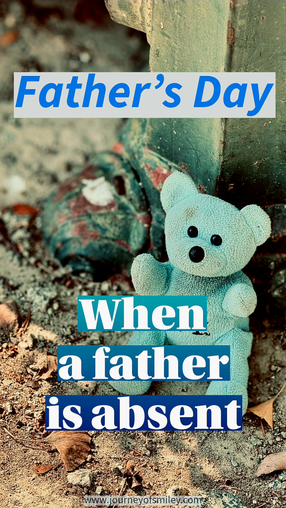 A teddy bear left on the ground in the forrest, and the title is Father's Day, When a father is absent, on Journeyofsmiley blog